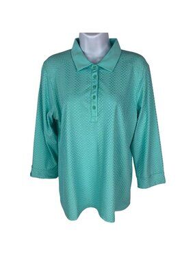 Lopez Top Women Size L Sea Green DeLux Dri  5 Buttons Below Collar 3/4 Sleeves